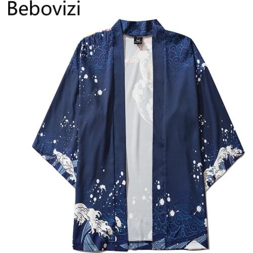 Japanese Samurai Clothing Traditional Japanese Clothing Carp Print Kimono Cardigan Men Japanese Obi Male Yukata Mens Haori