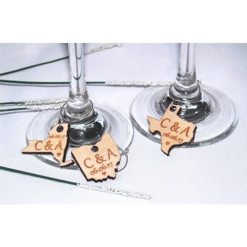 Custom Wedding wine charms, Wooden wine charms, Wedding favor