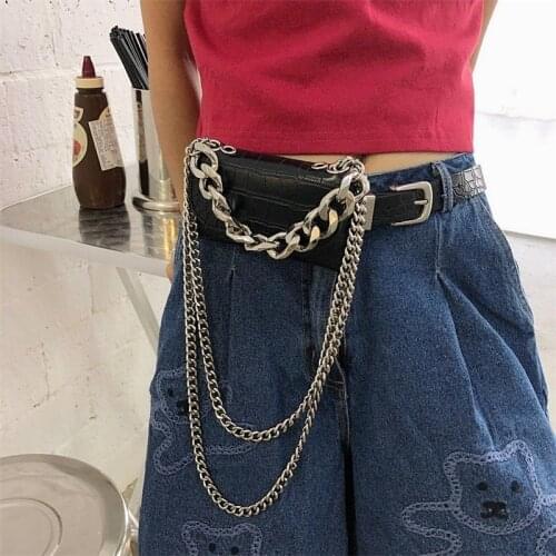 Women Fahion Waist Bag Thick Chain Mini Mobile Phone Bags Ladies Lipstick Pack Shoulder Messenger Bag Designer Coin Purse Black