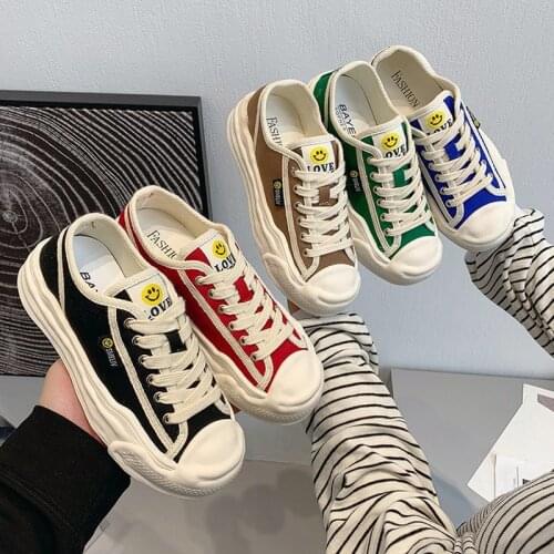 Womens canvas shoes high heels sneakers 2020 White/Black Ladies Shoes Chunky Sneakers For Woman Casual Platform Shoe AA-404