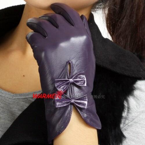 Top Quality womens Top sheepskin bow short genuine leather gloves 1pair/lot #3color