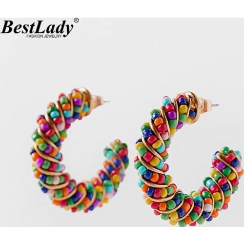 Best Lady ZA Beads Colorful Hoop Earring for Women Bohemian Cute Nature Stone Stud Earrings Holiday Seaside Jewelry Wholesale