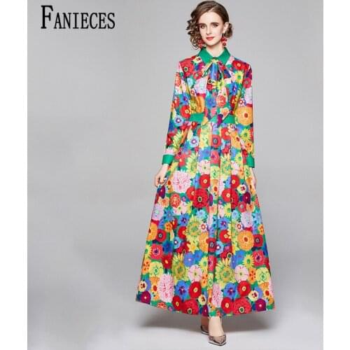 Fashion 2021 Autumn New Runway Full Sleeve Women Shirt Dress Female Vintage Animal Leopard Floral Print Long Dresses robe longue