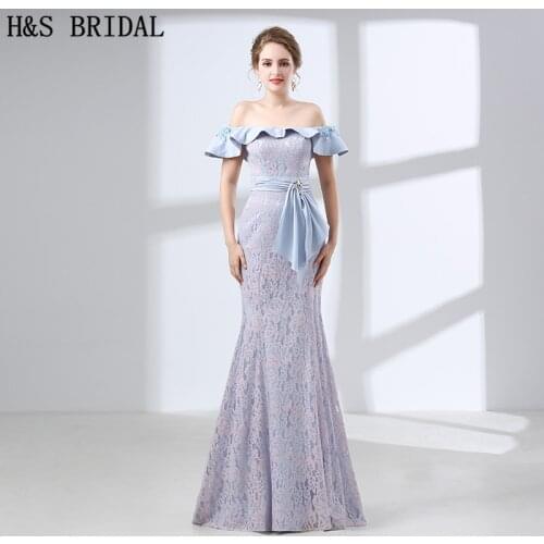 H&S BRIDAL Mermaid lace evening dresses Boat Neck vestido Cap Sleeve Evening Gown beading women dresses evening party casamento