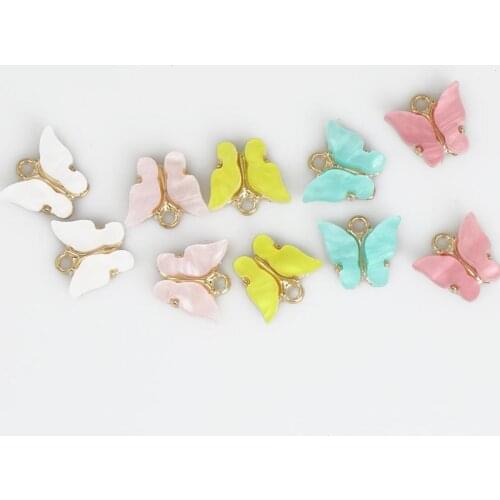 10PCS Butterfly Charm Pearl Butterfly Charm Acrylic Pendant for Necklace Earring Bracelet Component in Gold Plated 103328
