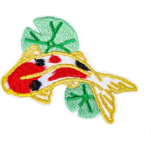 2Pcs Lotus Leaf Koi Patch DIY Cute Goldfish Animal Patch Iron on Embroidery Applique for Clothing Decor Cloth Stickers Wholesale
