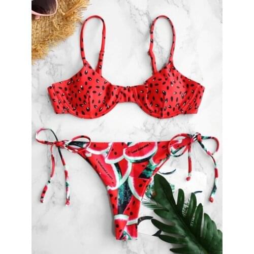 2021 Sexy Brazilian Bikini Set Swimwear White Women Swimsuit Bathing Suit watermelon Print Biquini Bathing Suit