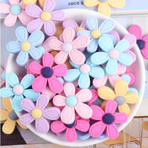 30Pcs Mix Colors Flower Flatback Resin Cabochons Scrapbook Craft DIY Embellishments Decor Headwear Accessories