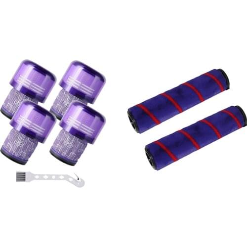 4Pcs Replacement Filter For Dyson V11 SV14 With 2Pcs Soft Roller Brush For Dyson V7 V8 V10 V11