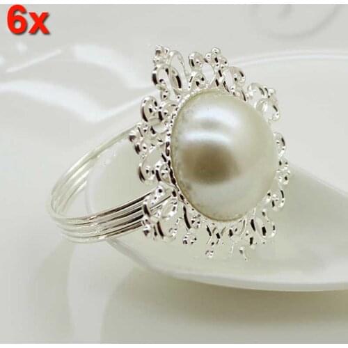 6pcs Pearl Napkin Rings Luxury Rhinestone Napkin Rings for Weddings Party Decorations Table Decoration Accessories wzpi