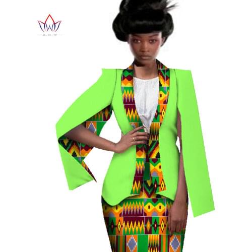 Africa Style Women African Clothing Two Piece Set Dress Suit for Women Tops Jacket and Print Skirt Bazin Riche Clothing WY551
