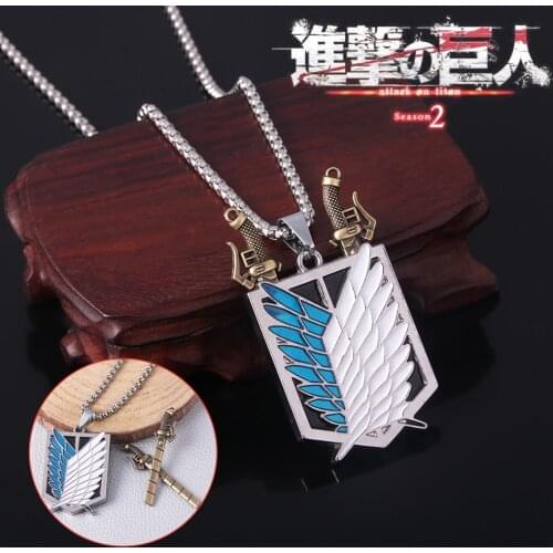 Anime Attack on Titan Necklace Shingeki No Kyojin Wings of Freedom Survey Sword Punk Necklace Pendant for Women Men Jewelry