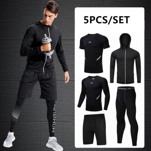 2020 Quick Dry Men Running Set Compression Sport Suit Basketball Jogging Tights Leggings Clothes Gym Fitness Training Sportswear