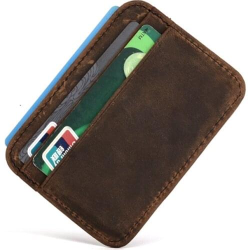 Rock Hot sale Genuine Leather Thin Card Case Mens Front Pocket Card Holder Purse Slim Wallet Men Mini Coin pocket black