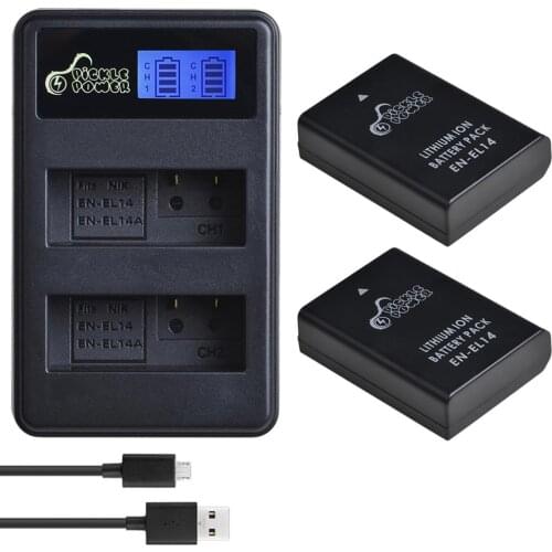 2Pcs 1500mAh EN-EL14 EN-EL14a Battery+LCD Dual Charger for Nikon P7800,P7700,P7100,P7000,D5600,D5500,D5300,D5200,D5100,D3200