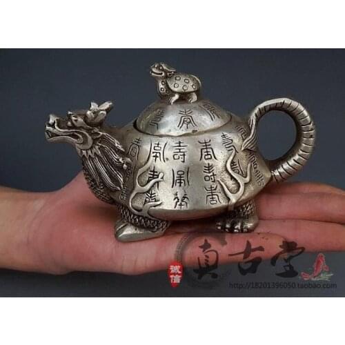 Feng Shui Home Decoration Chinese Brass Dragon Turtle Tea Pot Copper Teapot Craft