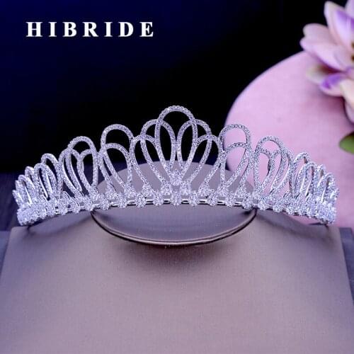 HIBRIDE New Flower Design Headband Noble Cubic Zircon Crown And Tiaras Bridal Hair Accessories For Wedding Gifts C-50