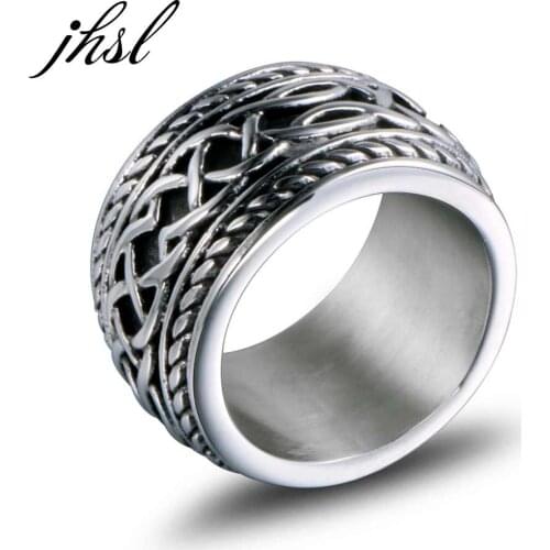 JHSL 14mm Vintage Rings for Men Stainless Steel Silver Color Fashion Jewelry Christmas Gift Size 6 7 8 9 10 11 12 13 Wholesale