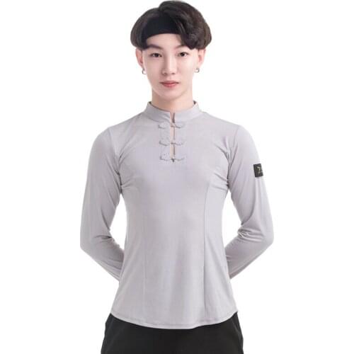 New Male Adult Latin Dance Costume Chinese Style Long Sleeve Practice Clothes Men Rumba Samba Salsa Ballroom Dance Outfit VO368