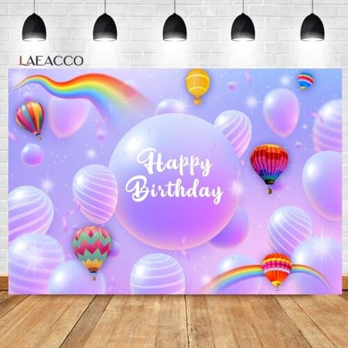 Leacco Baby Birthday Party Background Rainbow Sparkling Stars Hot Air Balloon Child Customized Portrait Photographic Backdrops