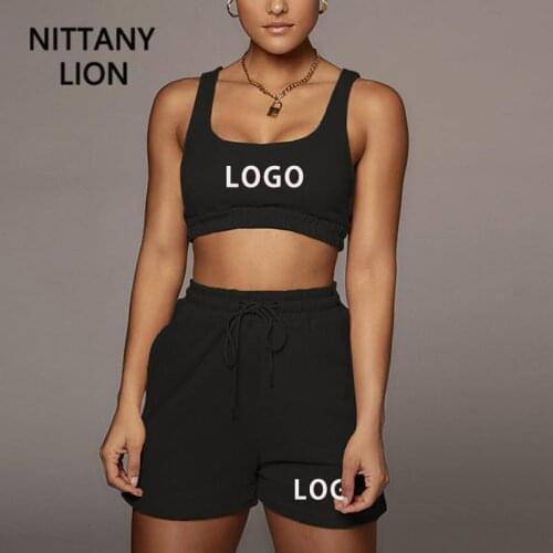 Summer Casual Two Pice Set Women Sleeveless Crop Top Fitness Shorts Custom Your Brand Tracksuit Female Outfits Pink Black Gray