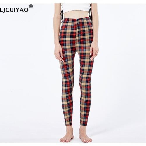 LJCUIYAO Push Up Leggings Female Fitness Leggings Women Spring Fall Print Striped Plaid Leggings Lady Sexy Slim Pencil Pants