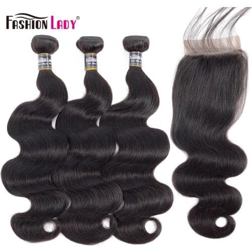 Fashion Lady Pre-colored Peruvian Body Wave Bundles With Closure 1b# 2/3/4 Bundles with Closure Free Part Non-remy
