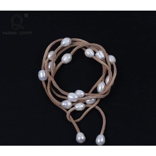 Fashionable simple girls jewelry design rice shape 9-10mm natural white freshwater pearl necklace