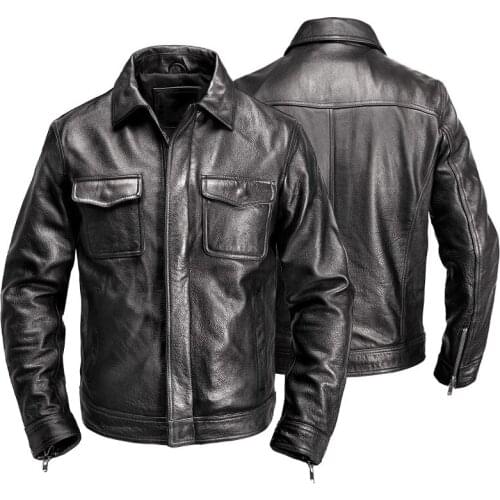 2021 Black American Casual Style Mens Natural Cow Leather Jacket Plus Size Genuine Cowhide Autumn Coat FREE SHIPPING