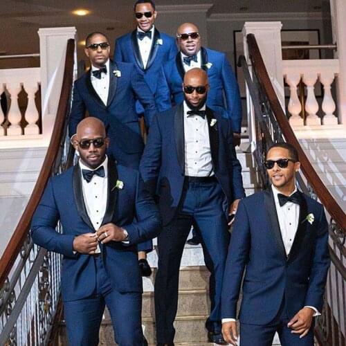 Custom Made Men Wedding Suit 2019 Navy Blue Groom Tuxedos Man Blazer Costume Homme Navy Blue Shawl Lapel Terno Masculino 2Piece