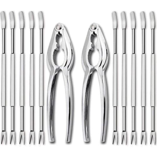 Hot Seafood Tool Kit,Stainless Steel Crab Leg Cracker and Forks Nut Cracker Set Shellfish Sheller 12Pcs