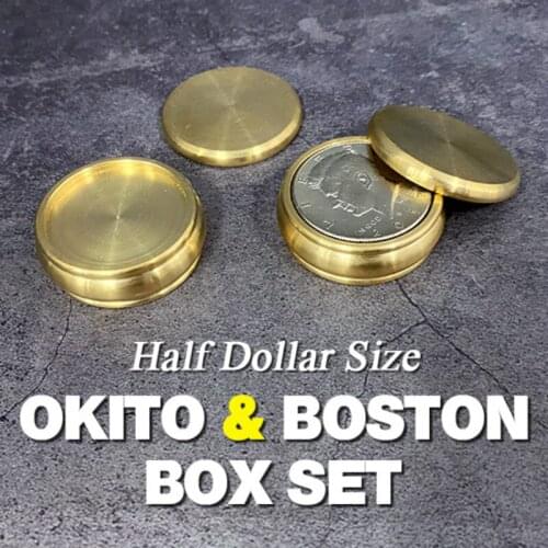 Okito & Boston Box Set (Half Dollar Size) Magic Tricks Close Up Magia Coin Penetrate Vanish Illusion For Professional Magicians
