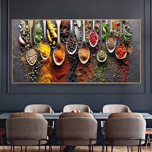 Grains Spices Spoon Peppers Kitchen Canvas Painting Poster and Print Wall Art Food Picture Cuadros Home Decoration Room Decor