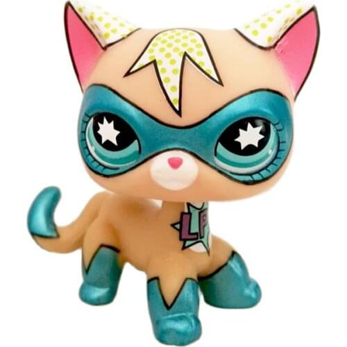 LPS CAT Real pet shop cute toys short hair cat mini super hero comic Con blue masked kitty Child gifts Animal Standing