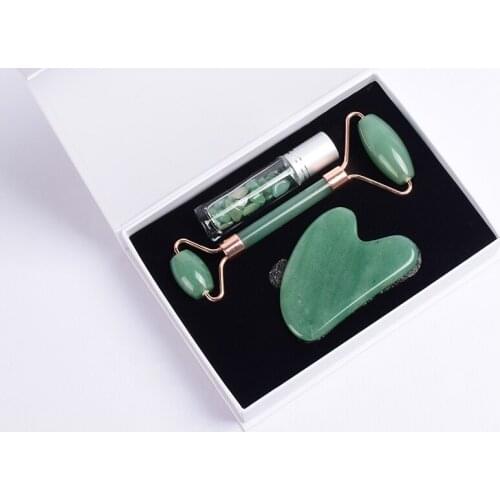 Jade Face Roller Massage Gua Sha Tool Chip Stone Bottle 3PCS/Set Facial Eye Kit Care Massager Natural Crystal Healing Beauty