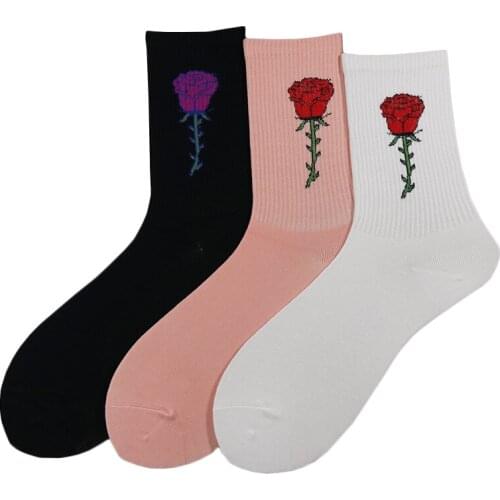 Rose Pattern Girls Socks Fashion Hip-Hop Street Punk Personality Cotton Socks Couple Gifts Woman Sock