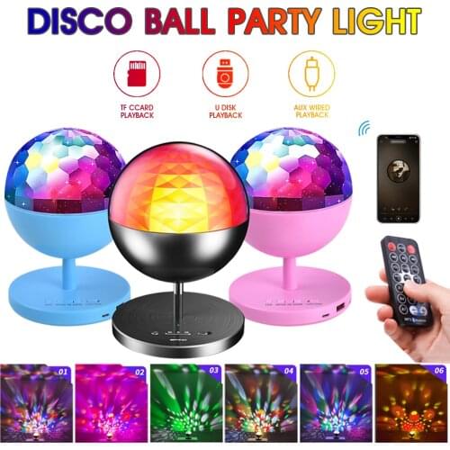 Disco Ball Party Light with B-T Speaker Rechargeable LED Projector Lights with Remote Control BT USB AUX Audio Stage Light