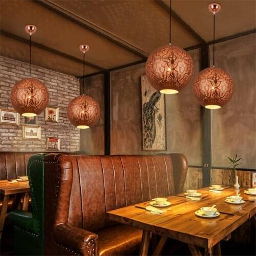 Arabic-style Hollow Iron Rose Gold Pendant Lights Restaurant Living Room Lighting Round Ball E27 Bedroom Hanging Lights Lamps