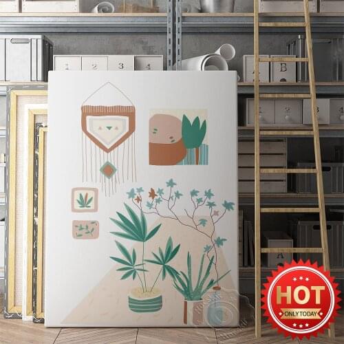 Nordic Style Home Decor Poster, Nature Green Plant Vintage Art Mural, Morandi Colour Scheme Small Fresh Simplicity Wall Picture