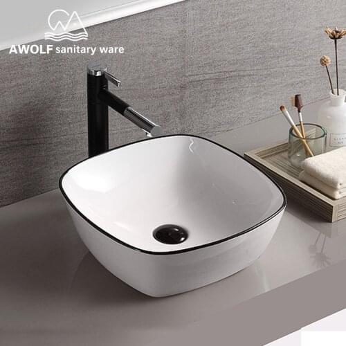 Bathroom Sinks With Pop Up Drain Soft Hose Ceramic Vessel Square Toilet Washing Basin Sink Simplicity Design White Color AM8198