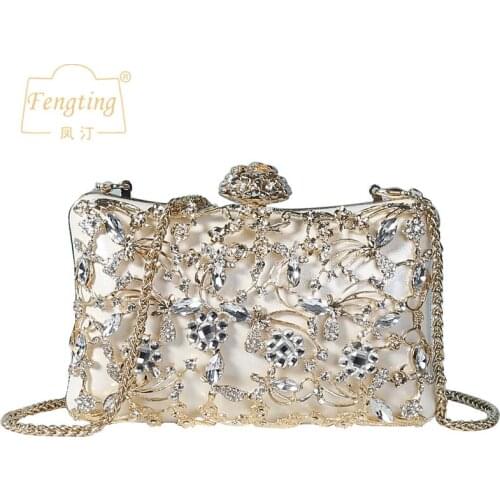 Luxury Evening Clutch Bag with Rhinestone Chain Shoulder Bag Party Crystal Clutches Purse for Women Ladys handbag FTB200