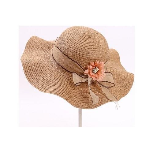 Summer Bow Sun Hat Ladies Elegant Wide Brim Hat Female Sunscreen Vintage Hats Straw Beach Hat