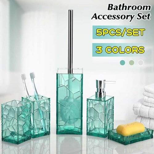 Glass Crack Style Bathroom Accessories Set Soap Dispenser Toothbrush Holder Cup Soap Dish Toilet Brush Holder Modern 5pcs/set