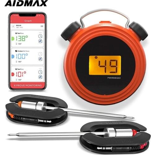Smart Bluetooth BBQ Grill Thermometer Digital Display Stainless Dual Probes Safe to Leave in Outdoor Barbecue AidMax MiniClock