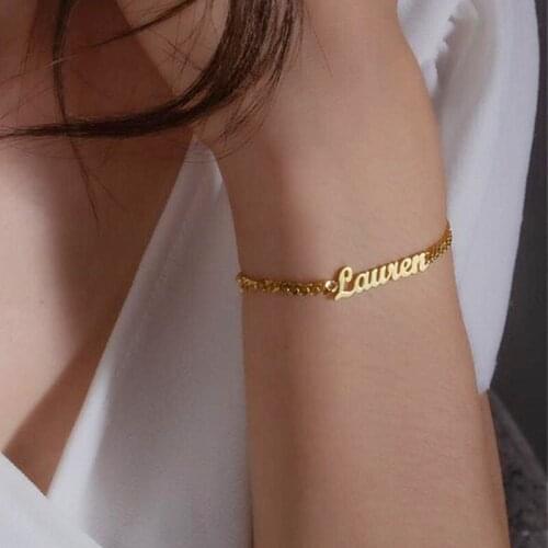 Gold Curb Chain Pulseras Custom Name Bracelets Women Men Jewelry Personalized Nameplate Bracelet Stainless Steel Chain Christmas