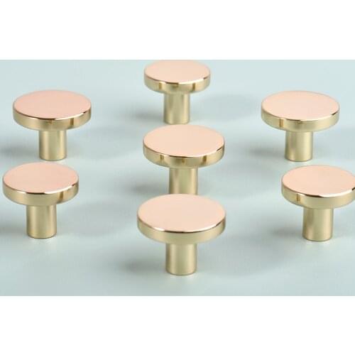 Nordic gold handle wardrobe door handle all brass round handle simple light luxury drawer single hole handle