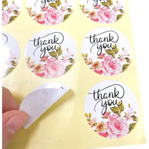 120pcs/pack Round Thank You Wedding Decoration Birthday Cookie Cake Flower Sealing Sticker