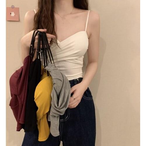 2021 Summer Sexy Underwear Beauty Back Sexy Bottoming Short Cotton Vest Cross Sling Women Bustier Top Simple Style Streetwear