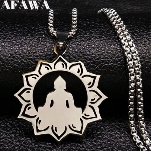 2021 Lotus Buddha Stainless Steel Necklace Women Silver Color Necklaces Pendants Jewelry acero inoxidable joyeria mujer N1203S02