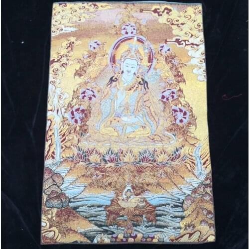 35" Thangka embroidery Tibetan Buddhism silk embroidery brocade Nepal Padmasambhava Buddha statue Thangkas